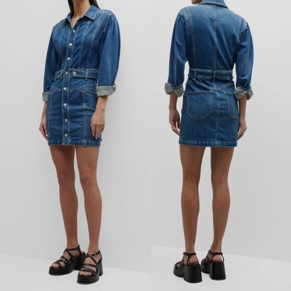 Mother Superior Women's S The Batwing Cinch Waist Mini Denim Dress Beer Me $525 - Picture 2 of 16